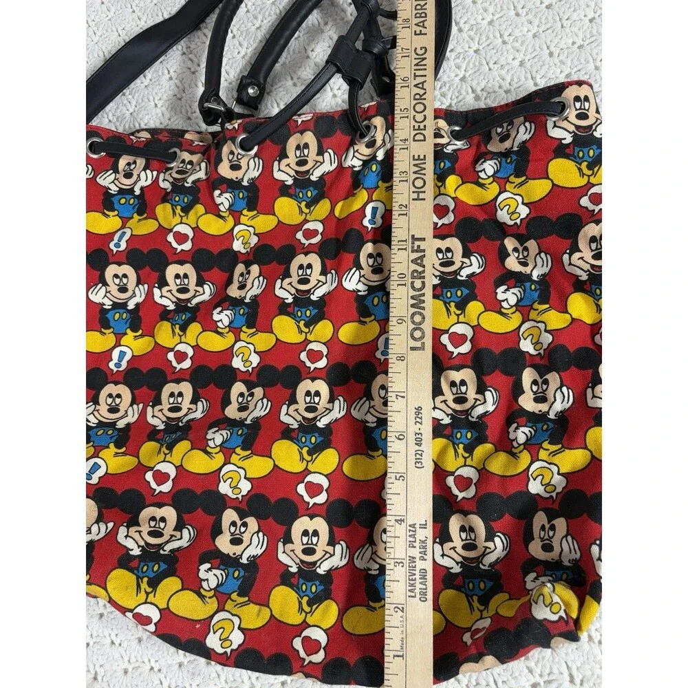 Vintage 90s Mickey Mouse Faces All Over Print Canvas Drawstring Bag Bucket Tote